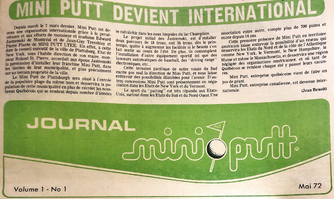 Journal Mini Putt mai 1972, article de Jean Benoît