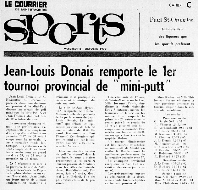 Courrier St-Hyacinthe du 21 octobre 1970, cahier des sports